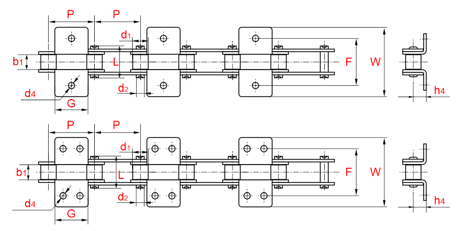 Схема - Нержавеющие двухшаговые цепи с прикреплениями K2