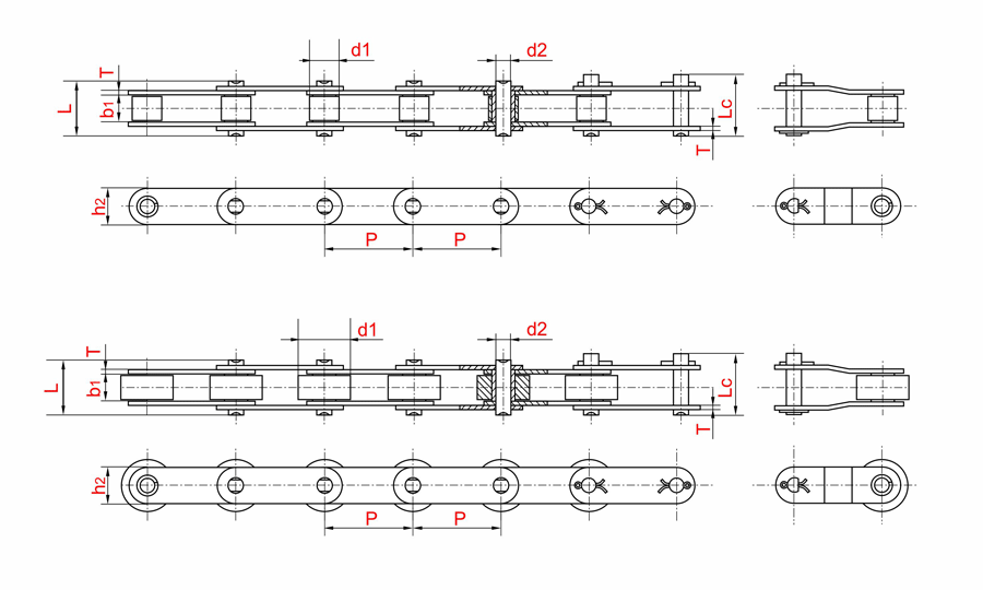 Схема - Конвейерные двухшаговые цепи из нержавеющей стали ISO