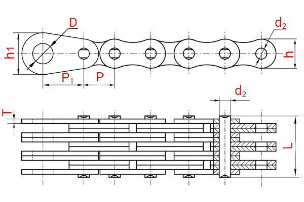 Схема - Пластинчатые цепи ГОСТ 23540-79 тип 2