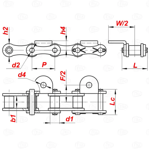 Схема — Транспортёрная цепь ТРД-38-3000-3-6-Т ГОСТ 4267-78 Тип 3