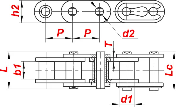 Схема — Конвейерная однорядная цепь C160-1 с прямыми пластинами стандарт ANSI