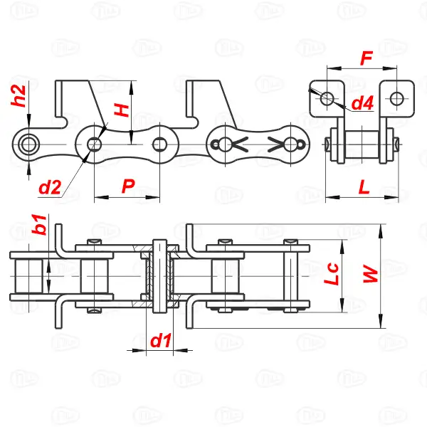 Схема — Транспортёрная цепь ТРД-38-4600-2-1-6-Т ГОСТ 4267-78 Тип 2