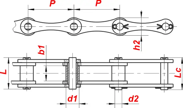 Схема приводной длиннозвенной цепи 2120