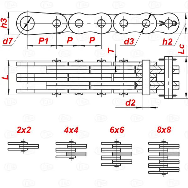 Схема — Грузовая пластинчатая цепь П-50,8-710-6-3 стандарт ГОСТ 23540-79 тип 6