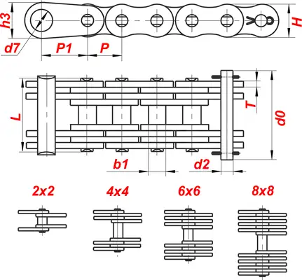 Схема — Грузовая пластинчатая цепь галля G25-3-25 с открытыми валиками ГОСТ 191-82