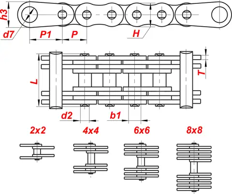Схема — Грузовая пластинчатая цепь галля G160-6-50 с открытыми валиками ГОСТ 191-82