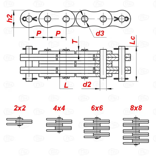 Схема — Грузовая пластинчатая цепь П-31,75-400-5-4 стандарт ГОСТ 23540-79 тип 5