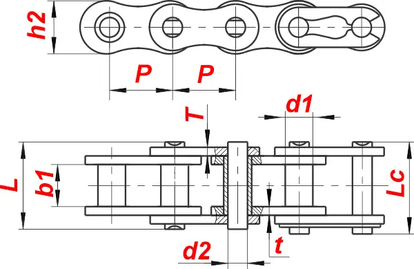 Схема втулочно-роликовой цепи 03C-1