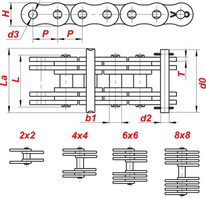 Схема — Грузовая пластинчатая цепь галля G1000-2-100 с открытыми валиками ГОСТ 191-82