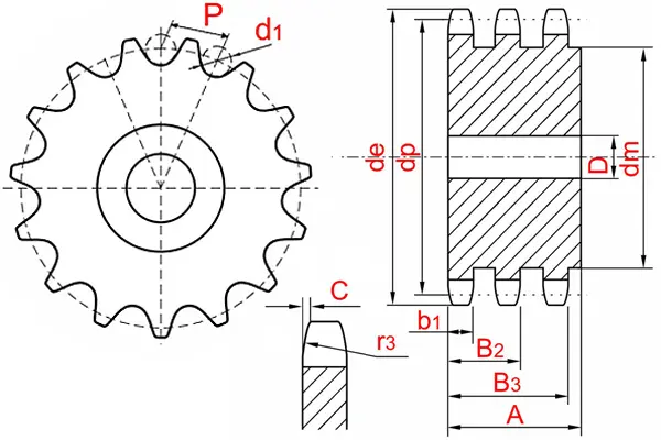 картинка Звёздочка 06B-3B от магазина «Приводные цепи»