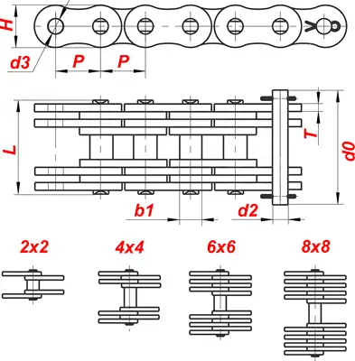 Схема — Грузовая пластинчатая цепь галля G40-1-30 с открытыми валиками ГОСТ 191-82