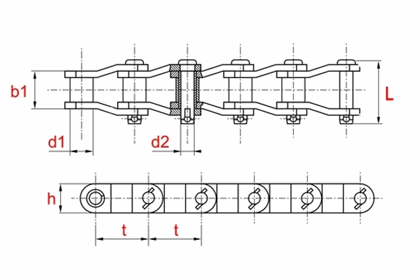 Схема — Приводная роликовая цепь ПРИ-103,2-650 с изогнутыми пластинами