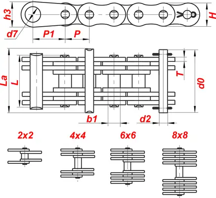 Схема — Грузовая пластинчатая цепь галля G1000-4-100 с открытыми валиками ГОСТ 191-82