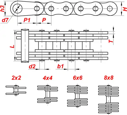 Схема — Грузовая пластинчатая цепь галля G25-5-25 с открытыми валиками ГОСТ 191-82