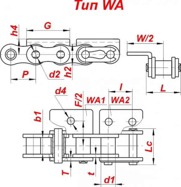 картинка Цепь 12B-WA1 от магазина «Приводные цепи»