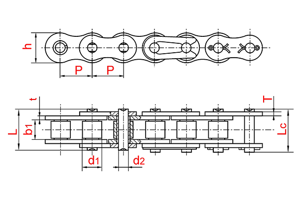 Схема - Однорядная роликовая цепь DIN 8187