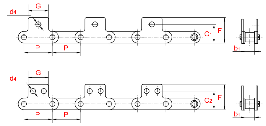 Схема - Двухшаговые цепи с креплениями SK