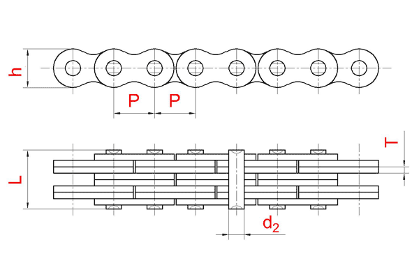 Схема - Цепи с закрытыми валиками ISO 4347 серии LL