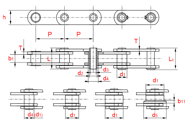 Схема - Тяговые втулочные цепи серии М DIN 8167