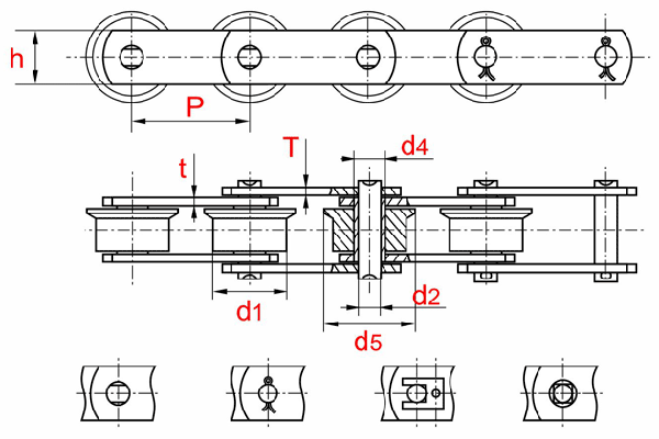 Схема - Тяговые катковые цепи с ребордами М DIN 8167