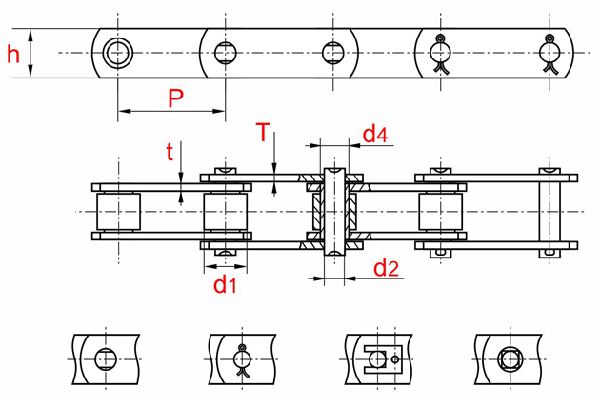 Схема - Тяговые роликовые цепи М DIN 8167